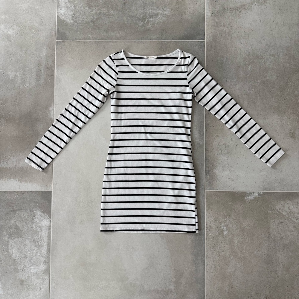 White Striped Long Sleeve Dress